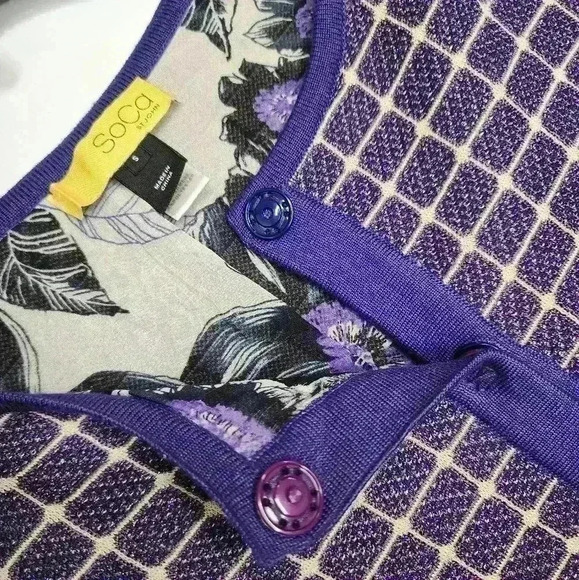 SOCA ST JOHN Blurple Metallic Knit Cardigan Sweater Sz Small Wool Silk Cashmere - Picture 3 of 7